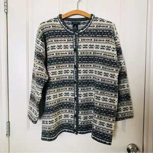 Vintage Item & Co 100% Wool Nordic Style Cardigan Sweater Size Large